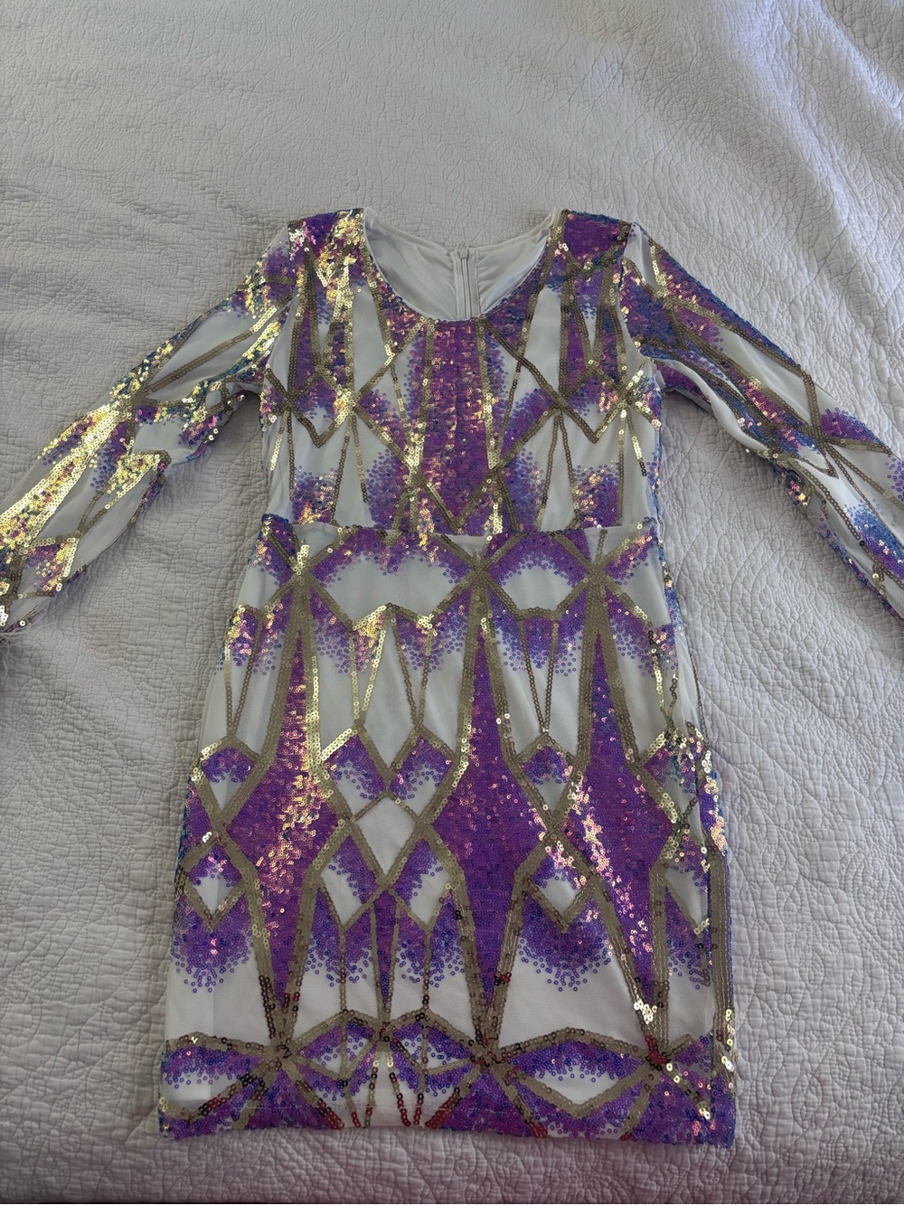 SHEIN Purple & Gold Sequin Long Sleeve Dress